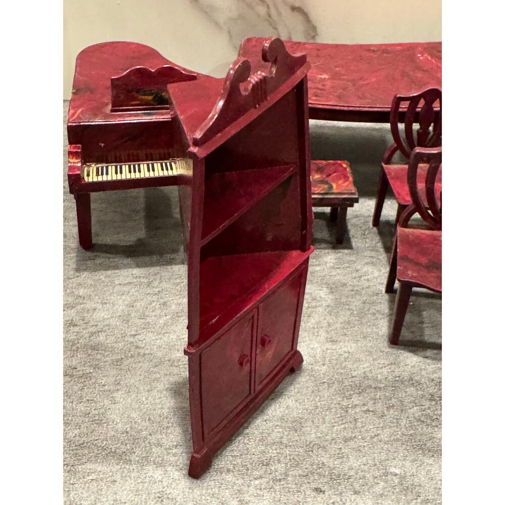 Renwal Grand Piano Chair Lot Vintage Tin Dollhouse Furniture Miniature Plastic - Picture 4 of 8
